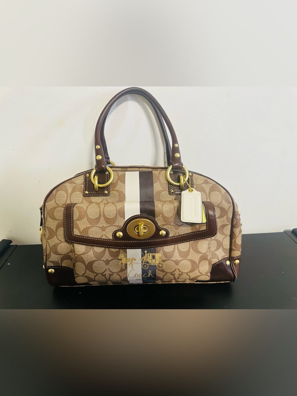 Coach 13198 Heritage Stripe Signature Large Dome Satchel Y2K